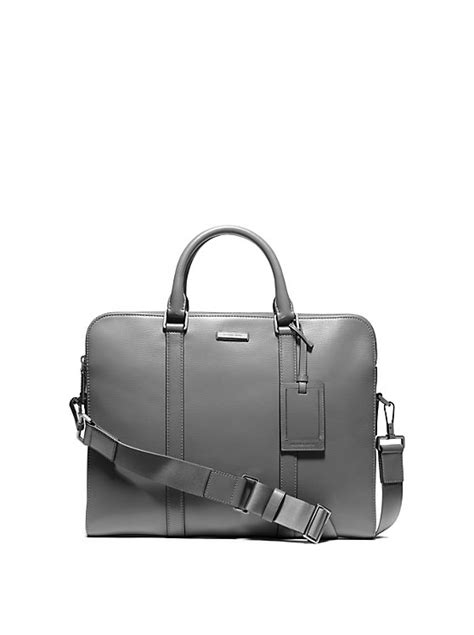 michael kors men warren slim leather briefcase grey|Warren Slim Leather Briefcase .